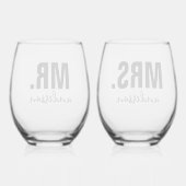 Personalisierte MR und MRS Name Wedding neu Weinglas Ohne Stiel (Rückseite)