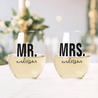 Personalisierte MR und MRS Name Wedding neu Weinglas Ohne Stiel