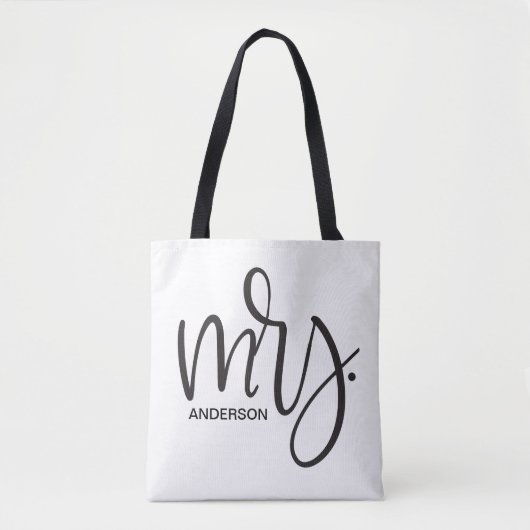 Personalisierte "Mrs." - elegante schwarze Schrift Tasche (Vorderseite)