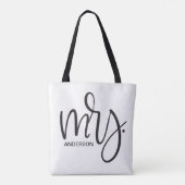 Personalisierte "Mrs." - elegante schwarze Schrift Tasche (Rückseite)