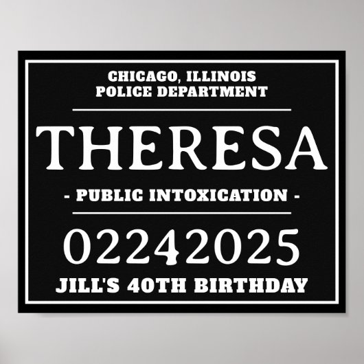 Personalisierte Mug-Shot-Zeichen, Geburtstagsparte Poster (Vorne)