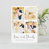 Personalisierte Multi-Foto Collage Hochzeit Dankeskarte (Stehend Vorderseite)
