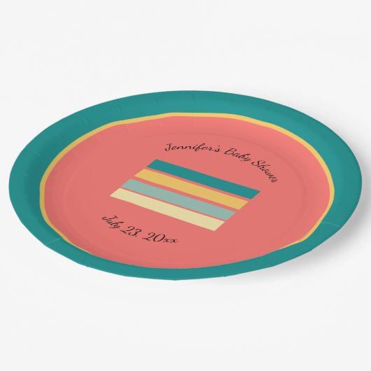 Personalisierte Multicolor Beachy Pappteller (Schrägansicht)