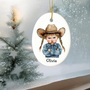 Personalisierte mürrische Cowgirl in Jeansjacke Keramik Ornament
