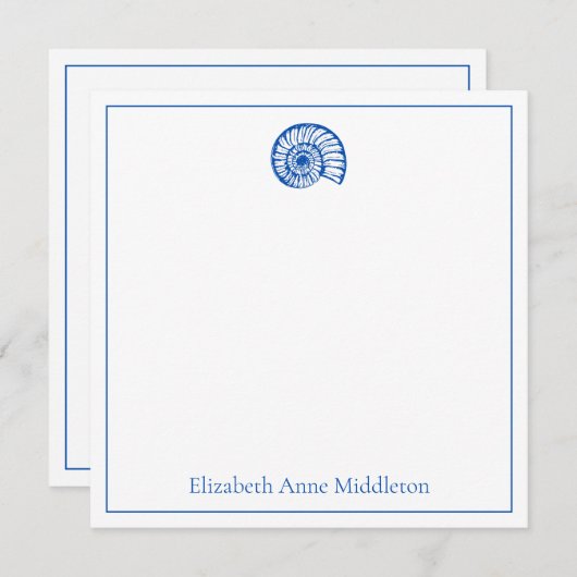 Personalisierte Muschel in Blau und Weiß Mitteilungskarte (Vorne/Hinten)