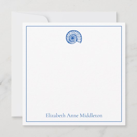 Personalisierte Muschel in Blau und Weiß Mitteilungskarte (Vorderseite)