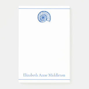 Personalisierte Muschel in Blau und Weiß Post-it Klebezettel