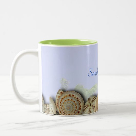 Personalisierte Muscheln am Strand, Palmen Kaffee Zweifarbige Tasse (Links)