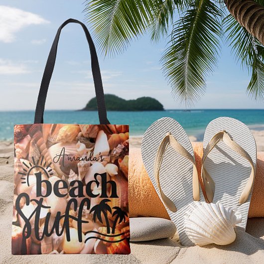 Personalisierte Muscheln "Strandzeug" Tasche