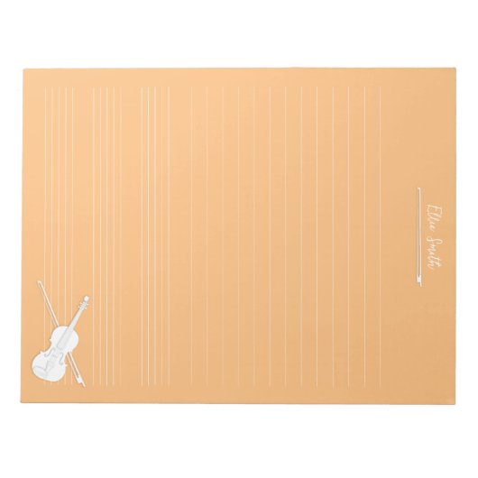 Personalisierte Musik: Weißes Violine und Bow Unte Notizblock (Vorderseite)