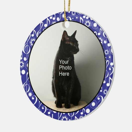 Personalisierte Musiknoten Foto Ornament - Blau (Links)