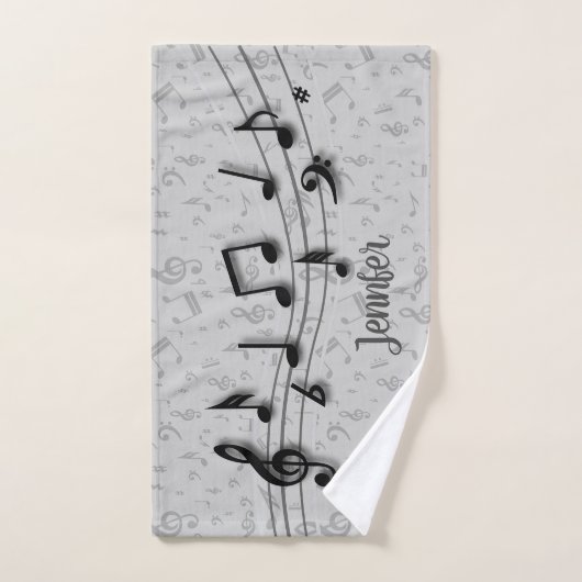 Personalisierte Musiknoten Schwarz und Grau Badhandtuch Set (Handtuch)