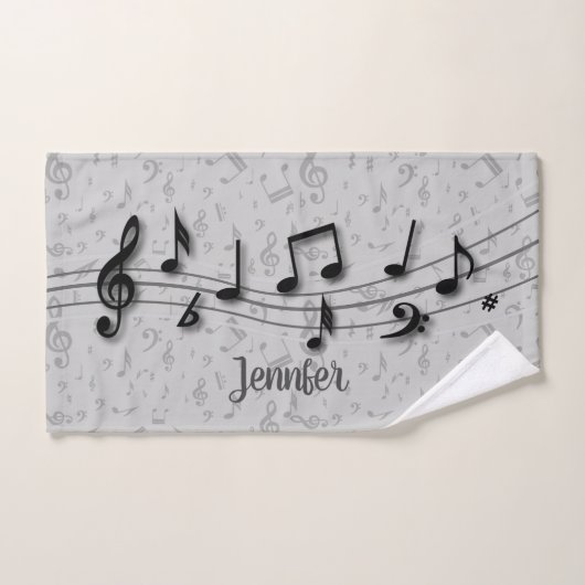 Personalisierte Musiknoten Schwarz und Grau Badhandtuch Set (Handtuch)