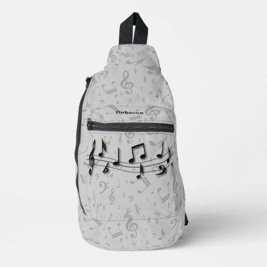 Personalisierte Musiknoten Schwarz und Grau Crossbody Bag (Vorderseite)