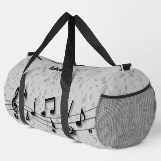Personalisierte Musiknoten Schwarz und Grau Duffle Bag (Rechte Ecke)