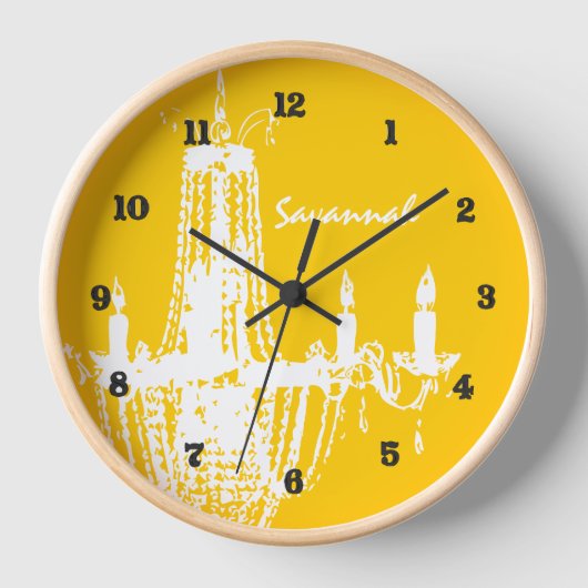 Personalisierte Mustard Yellow Chandele Wall Clock Wanduhr (Vorderseite)