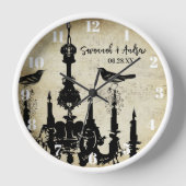 Personalisierte Mustard Yellow Chandelier Bird Clo Uhr (Vorderseite)