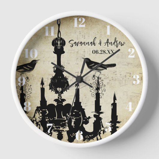 Personalisierte Mustard Yellow Chandelier Bird Clo Uhr (Vorderseite)