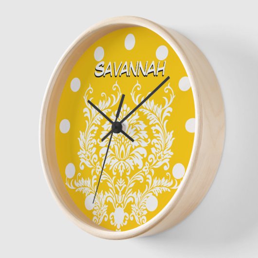 Personalisierte Mustard Yellow Damask Wall Clock Wanduhr (Winkel)