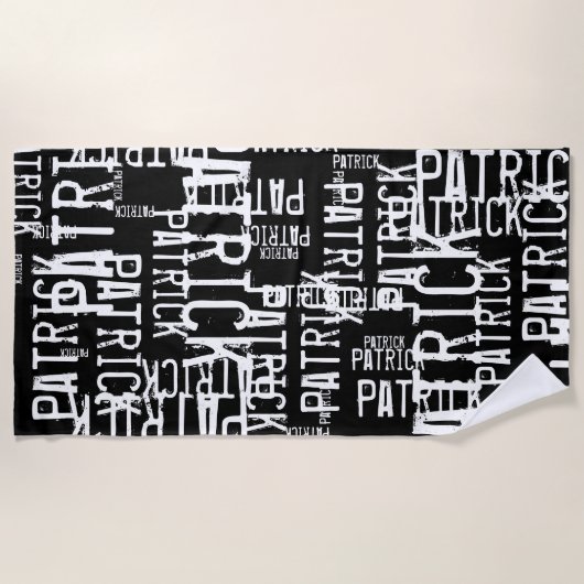Personalisierte Muster-Typografie-Namen auf Schwar Strandtuch (Vorderseite)