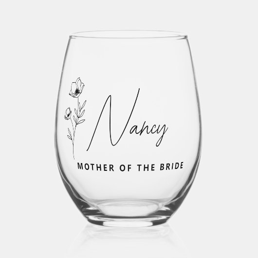 Personalisierte Mutter der Braut Weinglas Ohne Stiel (Vorderseite)