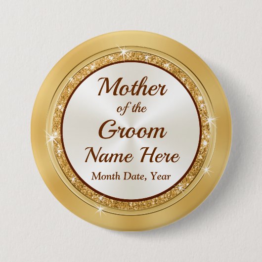Personalisierte Mutter des Groom Buttons, Gold The Button (Vorderseite)