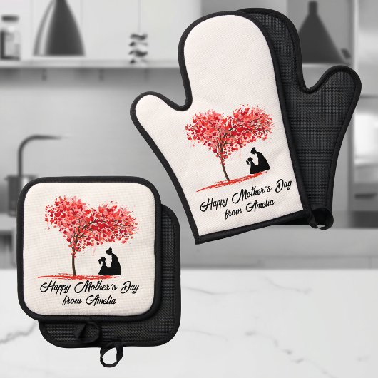 Personalisierte Mutter-Tochter-Liebe Ofenhandschuh & Topflappen-Set
