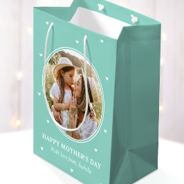Personalisierte Muttertagsfotos in süßem Mintgrün Mittlere Geschenktüte