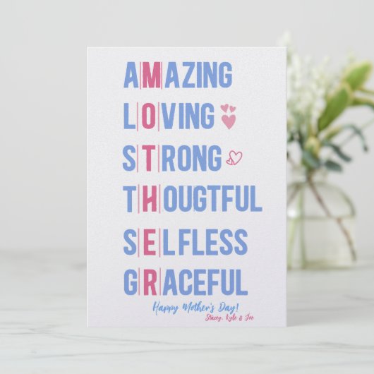 Personalisierte Müttertagskarte Feiertagskarte (Stehend Vorderseite)