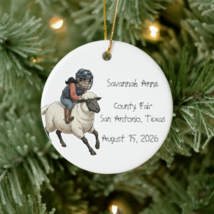 Personalisierte Mutton Bustin Rodeo Mädchen Keramik Ornament