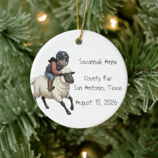 Personalisierte Mutton Bustin Rodeo Mädchen Keramik Ornament (Baum)
