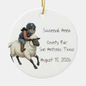 Personalisierte Mutton Bustin Rodeo Mädchen Keramik Ornament (Vorne)