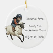 Personalisierte Mutton Bustin Rodeo Mädchen Keramik Ornament (Hinten)