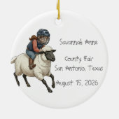 Personalisierte Mutton Bustin Rodeo Mädchen Keramik Ornament (Hinten)