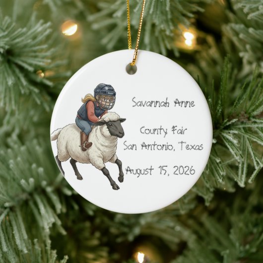 Personalisierte Mutton Bustin Rodeo Mädchen Keramik Ornament (Baum)