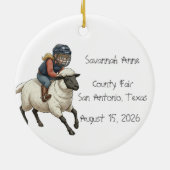 Personalisierte Mutton Bustin Rodeo Mädchen Keramik Ornament (Hinten)