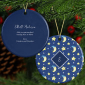 Personalisierte Nachricht Moon and Stars Blue Chri Keramik Ornament