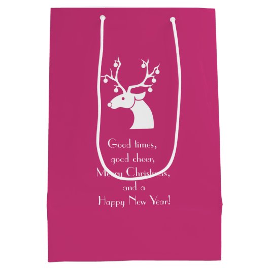 Personalisierte Nachricht: Rosa Weihnachtsweiße Re Mittlere Geschenktüte (Rückseite)