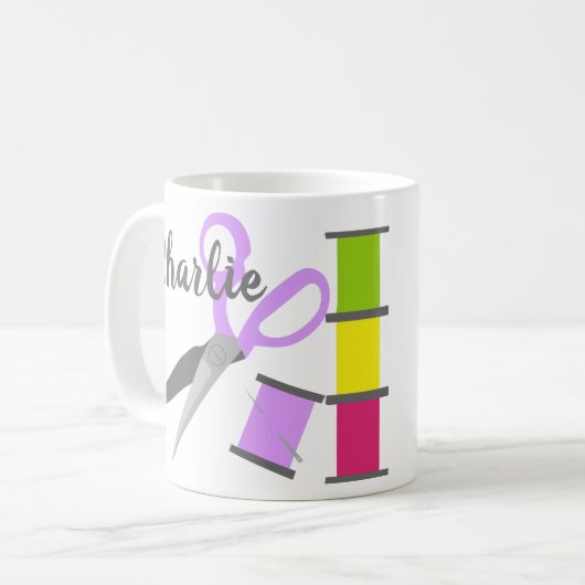 Personalisierte Nähbegriffe Kaffeetasse (Vorderseite Links)