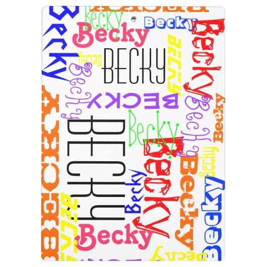 Personalisierte Name-Collage bunt Klemmbrett (Rückseite)