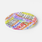 Personalisierte Name-Collage bunt Pappteller (Schrägansicht)