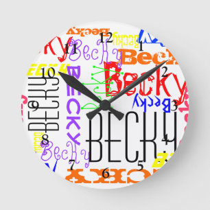 Personalisierte Name-Collage bunt Runde Wanduhr