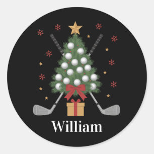 Personalisierte Name Golfbaum-Ausrüstung Weihnacht Runder Aufkleber