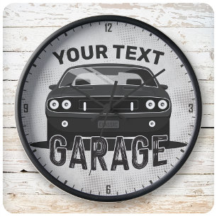 Personalisierte NAME Klassische Muscle-Car-Garage Große Wanduhr