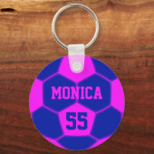 Personalisierte Name Nummer Pink Blue Soccer Ball Schlüsselanhänger (Rückseite)