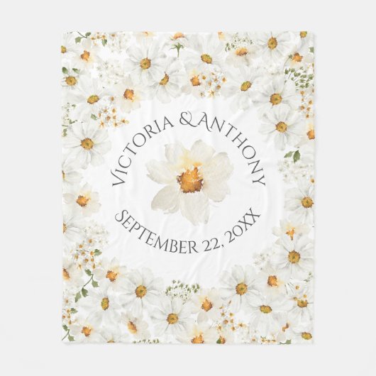 Personalisierte Namen Datum datische Blumenhochzei Fleecedecke (Vorderseite)