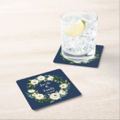 Personalisierte Namen der Navy Blue Greenery Datum Rechteckiger Pappuntersetzer (Vor Ort)