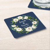 Personalisierte Namen der Navy Blue Greenery Datum Rechteckiger Pappuntersetzer (angewinkelt)