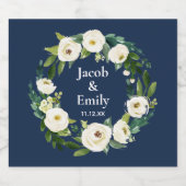 Personalisierte Namen der Navy Blue Greenery Datum Schaumweinetikett (Einzelnes Label)