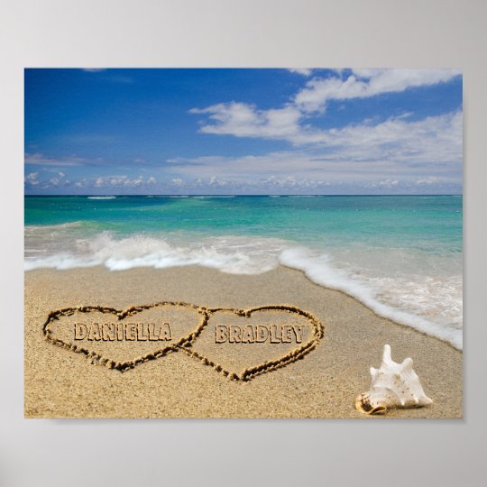 Personalisierte Namen Herzen Im Sand Bild Poster Zazzle De